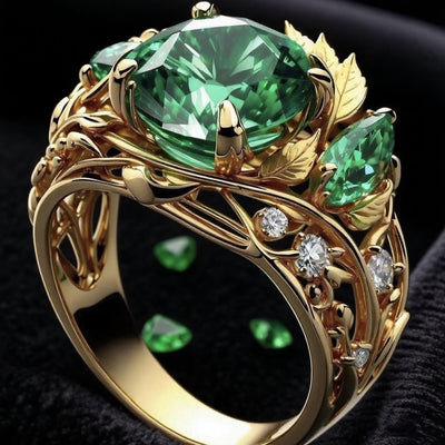 Emerald Floral Crystal Ring
