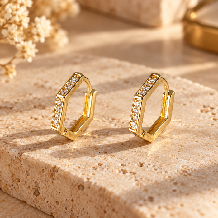Hexagon Zircon Stud Earrings