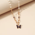 Purple Butterfly and Pearl Necklace