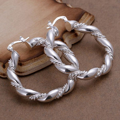 Twisted Silver Hoop Earrings