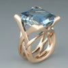 Square Blue Crystal Gold Ring 1