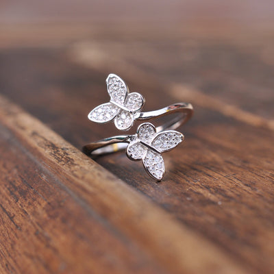 Double Butterfly Zircon Ring