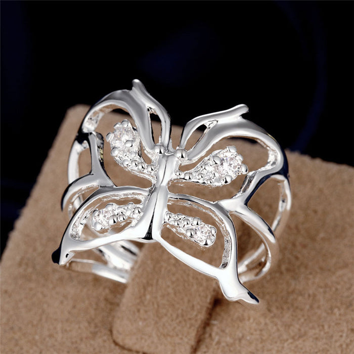 Silver Zircon Butterfly Ring