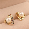 Triangular Pearl Stud Earrings