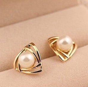 Triangular Pearl Stud Earrings