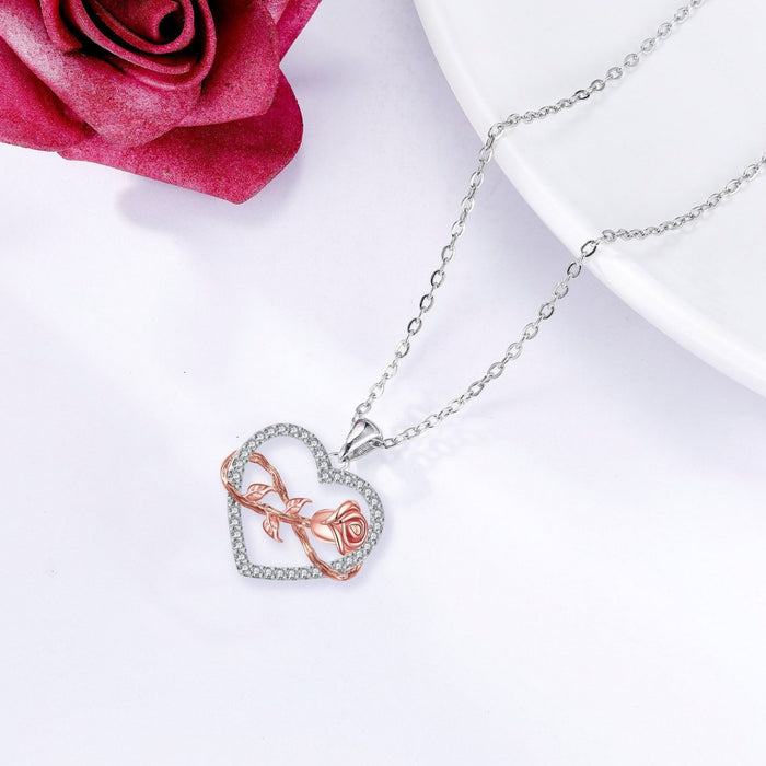 Rose Heart Infinity Pendant Necklace