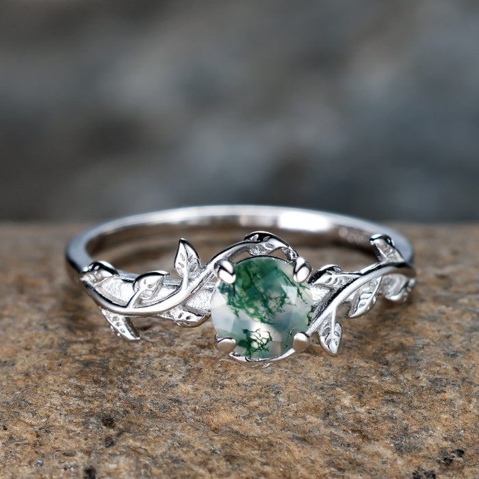 Moss Agate & Aquamarine Ring