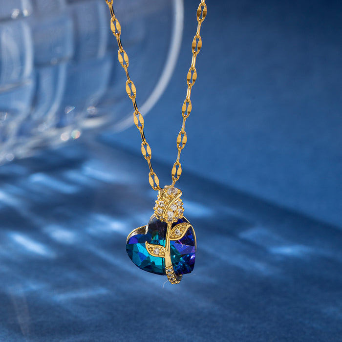 Blue Heart Crystal Pendant Necklace
