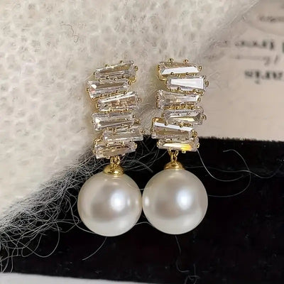 Zircon Pearl Drop Earrings