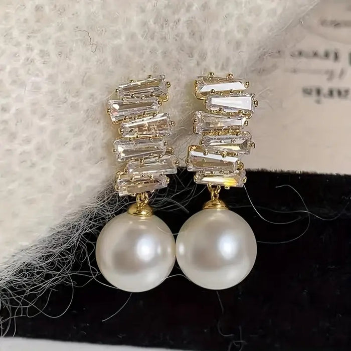 Zircon Pearl Drop Earrings
