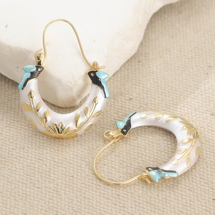 Hummingbird Leaf Hoop Earrings