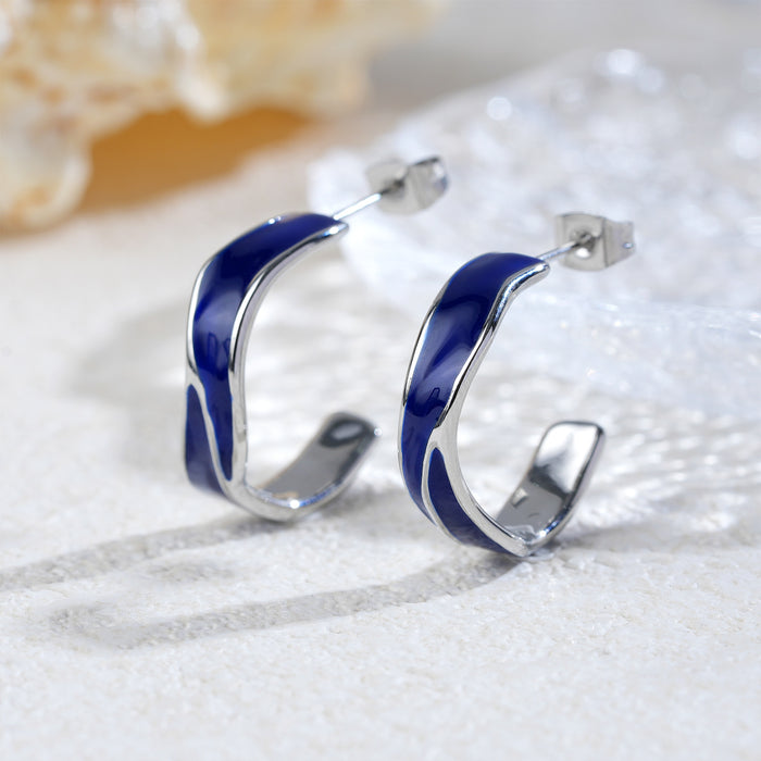 Blue Wave Twisted Hoop Earrings