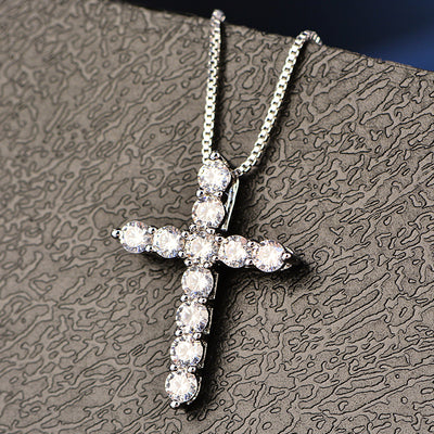 Silver Zircon Cross Necklace