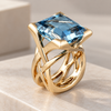 Square Blue Crystal Gold Ring 1