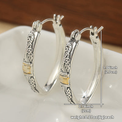 Two-Tone Engraved Hoop Earrings