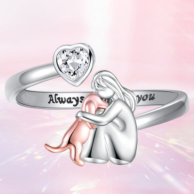 Girl and Dog Heart Ring