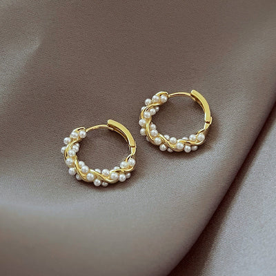 Delicate Pearl Gold Hoop Earrings