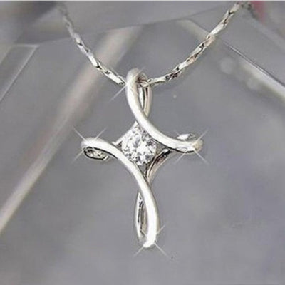 Silver Cross Crystal Pendant Necklace