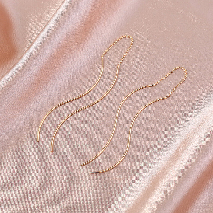 Gold Wave Threader Earrings