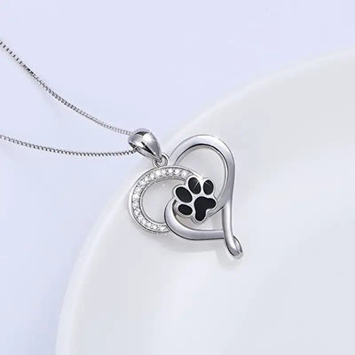 Black Paw Heart Necklace