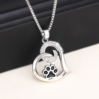 Crystal Heart Paw Necklace
