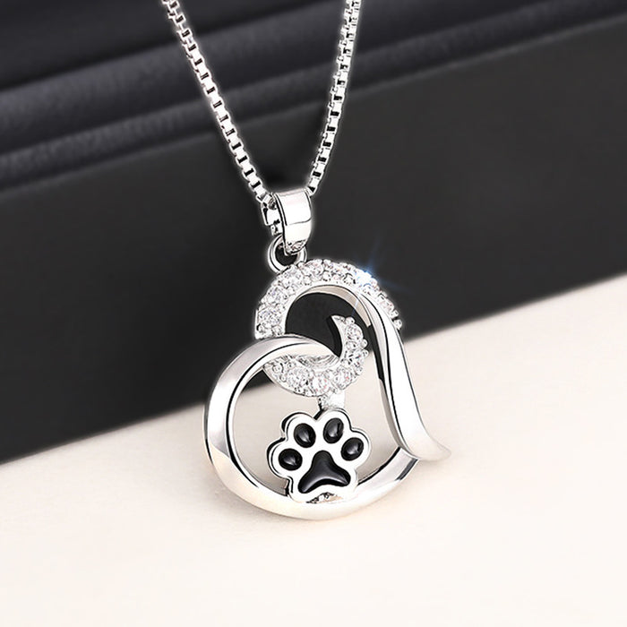 Crystal Heart Paw Necklace
