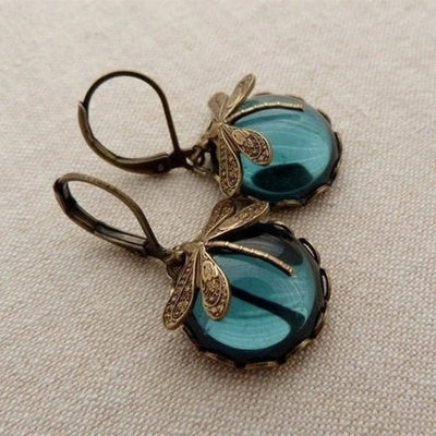 Vintage Dragonfly Moonstone Earrings