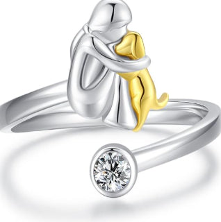 Girl and Dog Hug Adjustable Ring