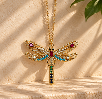 Colorful Zircon Dragonfly Necklace