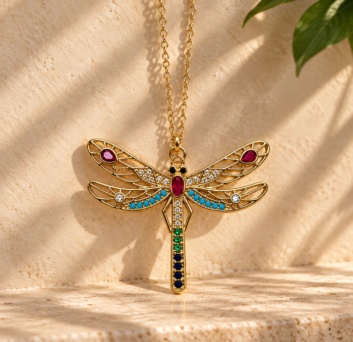 Colorful Zircon Dragonfly Necklace