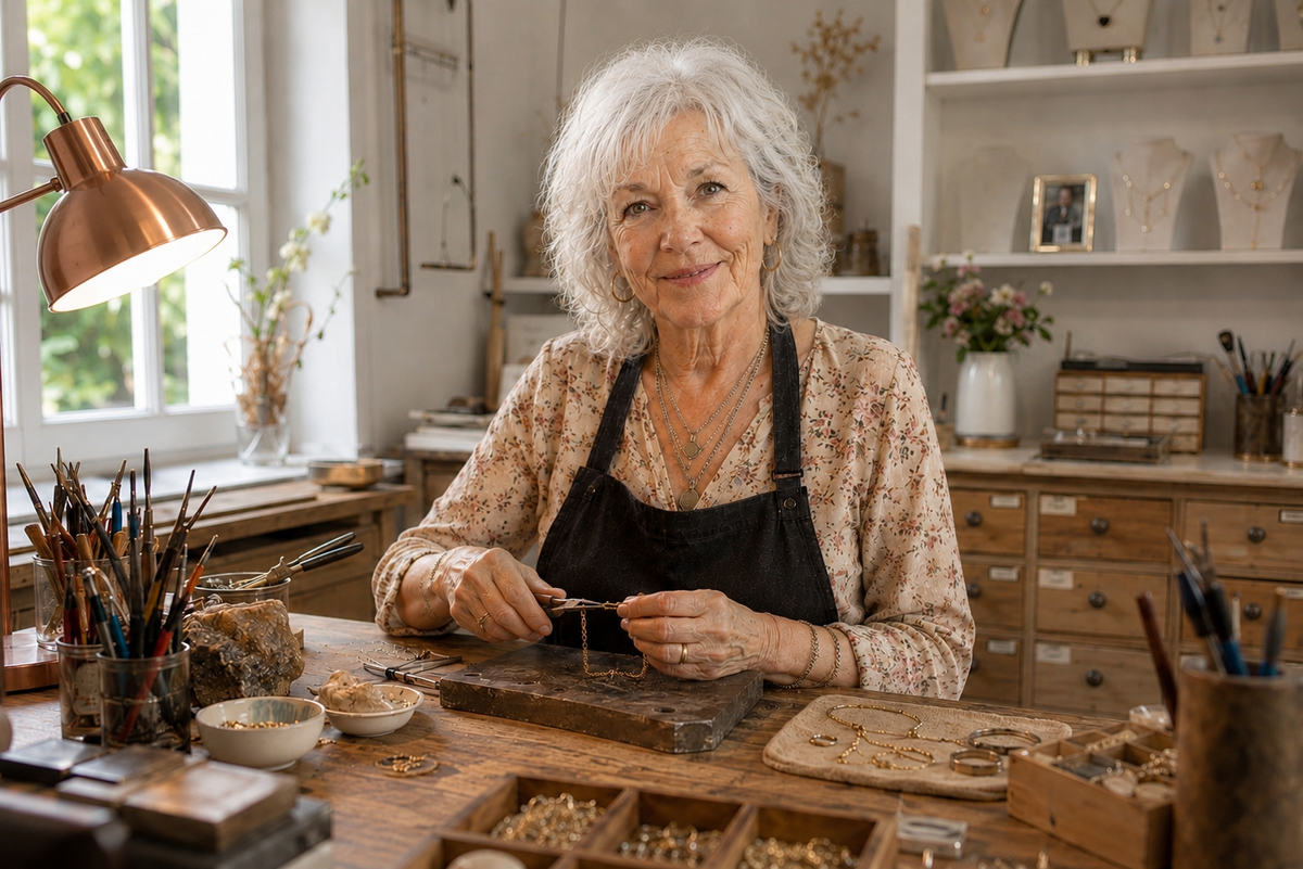 Rosalind, in the workshop behind the shop.