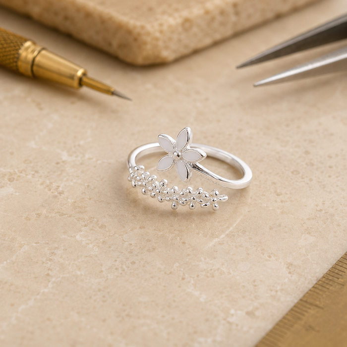 White Flower Adjustable Ring