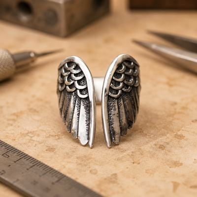 Black Angel Wing Ring