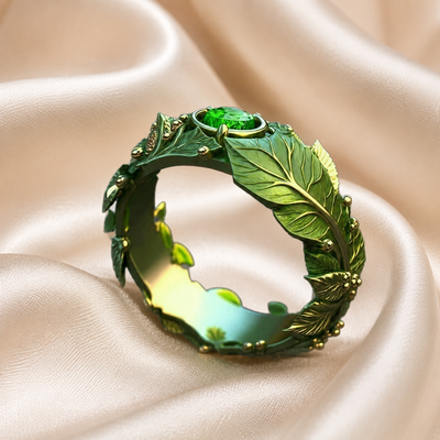 Vintage Enamel Leaf Zirconia Ring