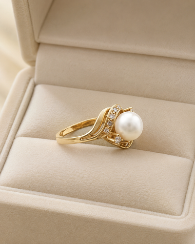 Vintage Pearl Zirconia Gold Ring