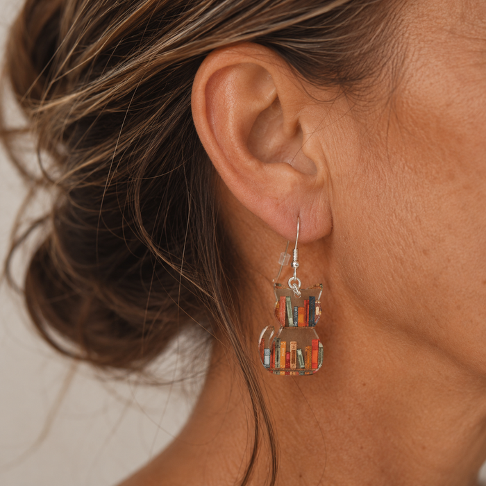 Colorful Cat Bookshelf Earrings
