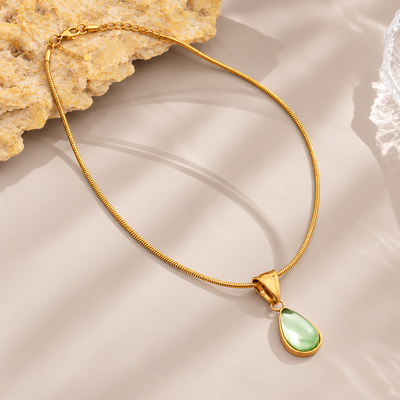Green Teardrop Stone Necklace