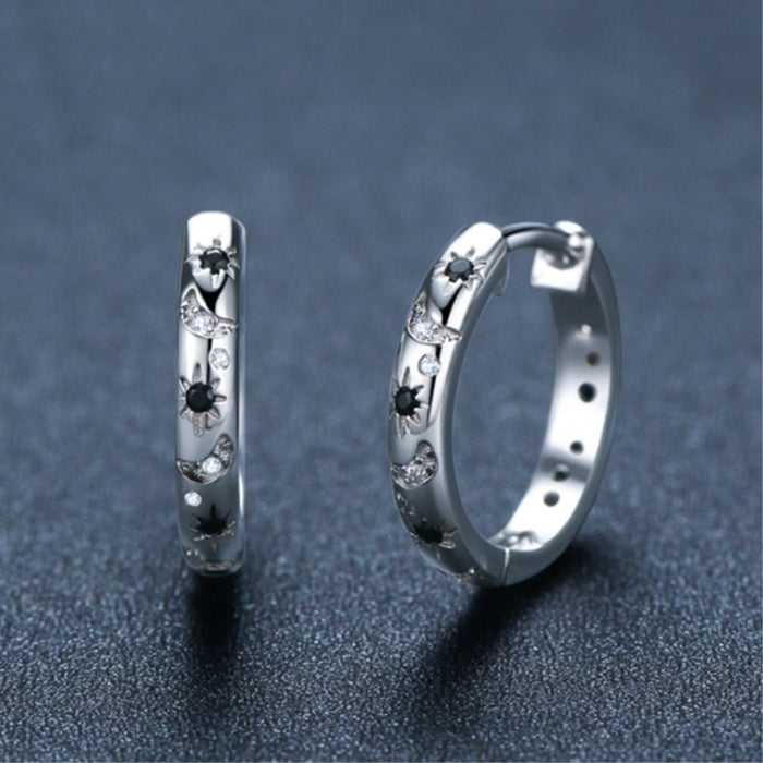 Black Zircon Huggie Earrings