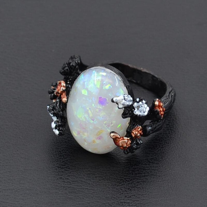 Black Flower Opal Ring