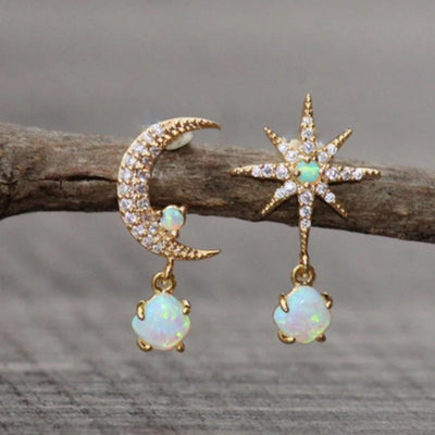 White Fire Opal Star Earrings