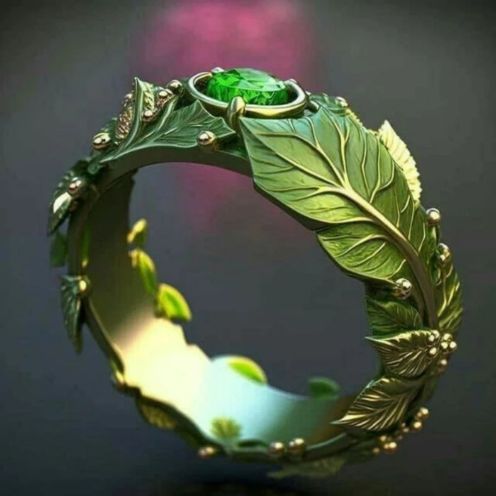 Vintage Enamel Leaf Zirconia Ring