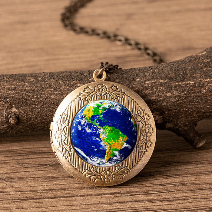 Earth Globe Locket Pendant Necklace