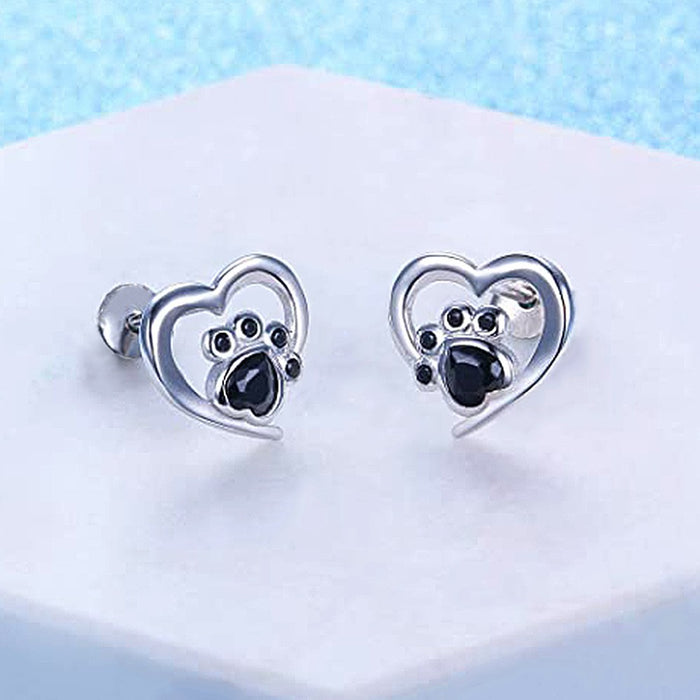 Open Heart Paw Stud Earrings