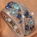 Blue Zircon Wide Band Ring