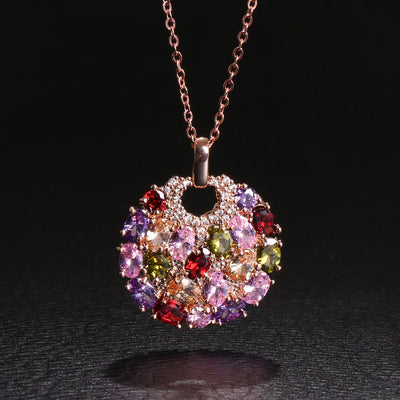 Multicolor Zircon Flower Pendant Necklace