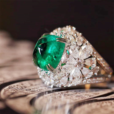 Green Zircon Cluster Ring