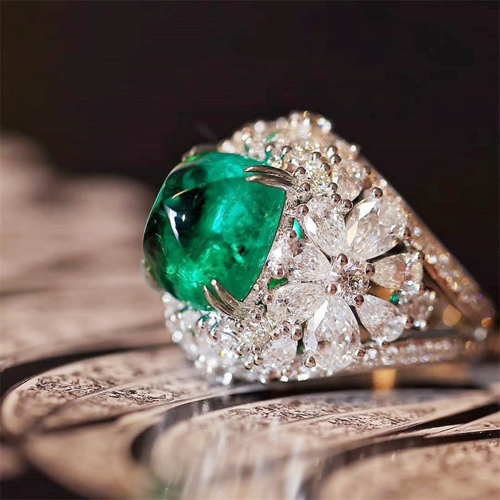 Green Zircon Cluster Ring