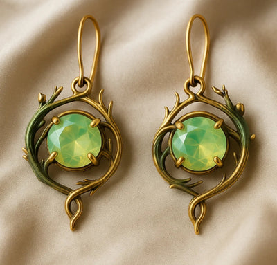 Vintage Emerald Vine Drop Earrings