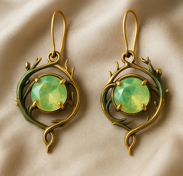 Vintage Emerald Vine Drop Earrings