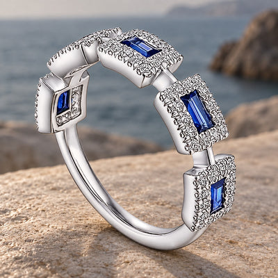 Blue Square Zircon Band Ring